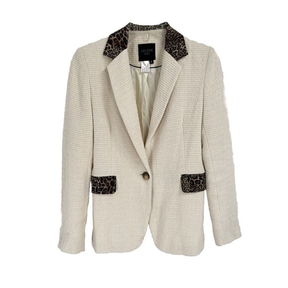 Helene London Cream Animal Print Blazer Boucle Sz Small - Picture 1 of 5